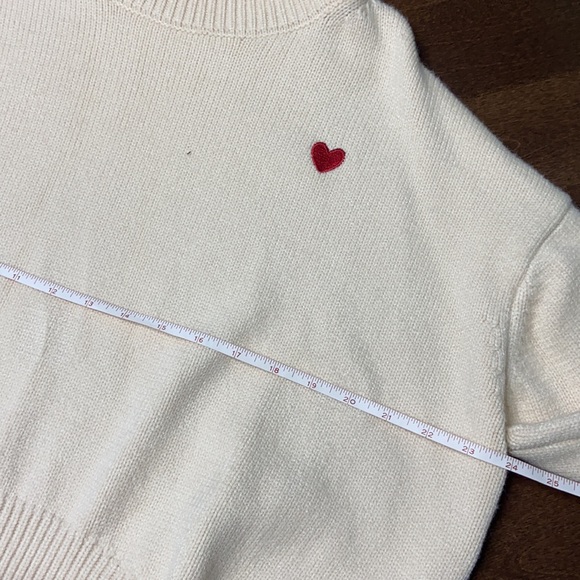 Cream Turtleneck Thick Knit Sweater with Heart Embroidered Detail - Picture 9 of 10